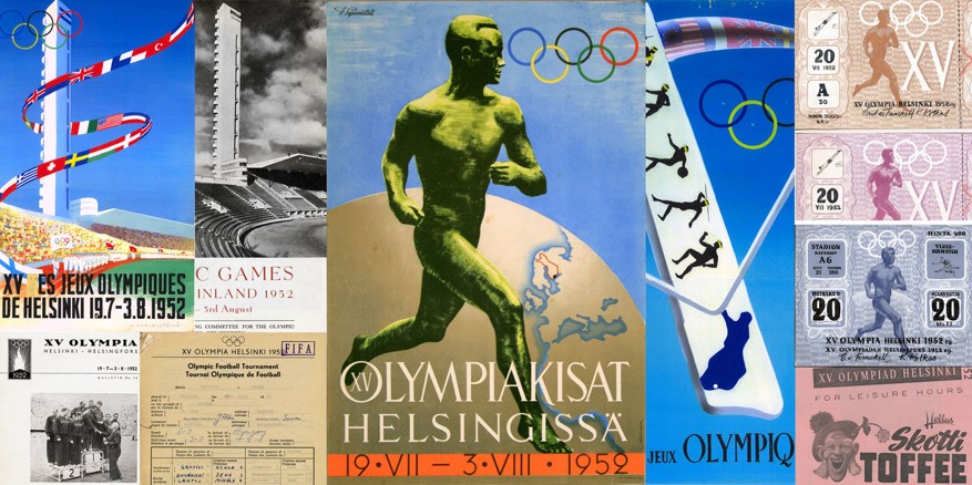 Bildcollage med material från arkivet XV Olympia Helsingfors 1952.